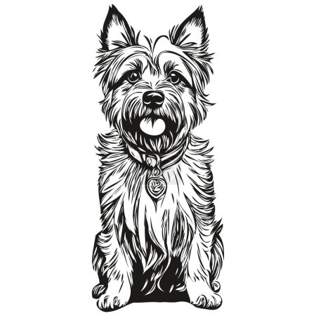 Illustration for Cairn Terrier dog t shirt print black and white, cute funny outline drawing vector - Royalty Free Image