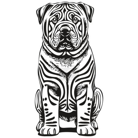Téléchargez les illustrations : Portrait de chien Shar Pei chinois en vecteur, dessin animal à la main pour tatouage ou tshirt dessin illustration croquis - en licence libre de droit