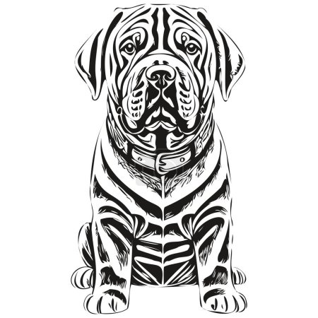 Téléchargez les illustrations : Chinois Shar Pei chien t-shirt imprimé noir et blanc, dessin de contour drôle dessin vectoriel dessin - en licence libre de droit