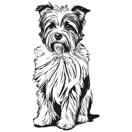 Illustration for Dandie Dinmont Terriers dog cartoon face ink portrait, black and white sketch drawing, tshirt print realistic pet silhouette - Royalty Free Image