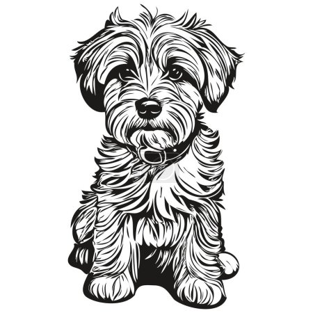Ilustración de Dandie Dinmont Terriers perro mascota silueta, animal línea ilustración dibujado a mano negro y blanco dibujo vector - Imagen libre de derechos