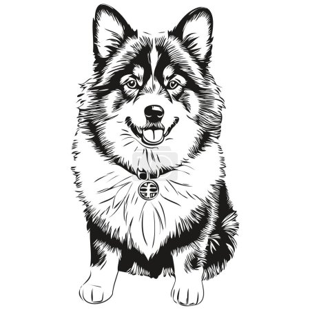 Illustration for Finnish Lapphund dog silhouette pet character, clip art vector pets drawing black and white - Royalty Free Image