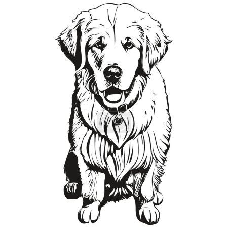 Téléchargez les photos : Kuvaszok chien visage vecteur portrait, drôle contour animal illustration fond blanc - en image libre de droit
