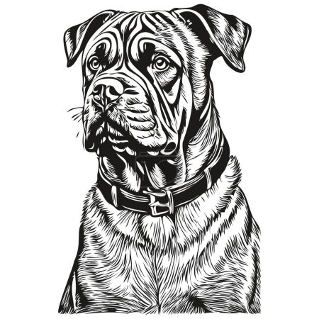 Ilustración de Napolitano Mastiff perro camiseta impresión blanco y negro, lindo esquema divertido dibujo vector - Imagen libre de derechos