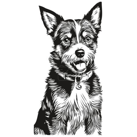 Téléchargez les photos : Russell Terrier chien vecteur de logo noir et blanc, vintage tête de chien mignon gravé animal de compagnie de race réaliste - en image libre de droit