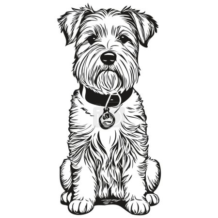 Illustration for Sealyham Terrier dog cartoon face ink portrait, black and white sketch drawing, tshirt print realistic breed pet - Royalty Free Image