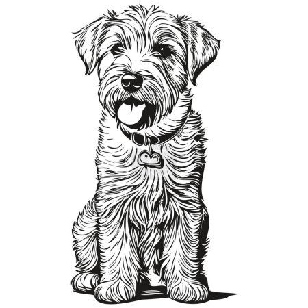Illustration for Sealyham Terrier dog cartoon face ink portrait, black and white sketch drawing, tshirt print - Royalty Free Image
