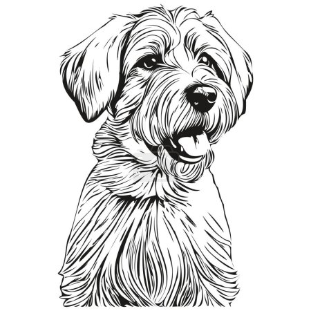 Illustration for Sealyham Terrier dog t shirt print black and white, cute funny outline drawing vector realistic breed pet - Royalty Free Image