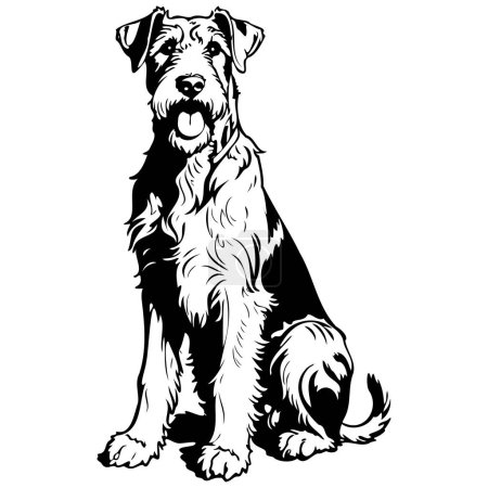 Airedale Terrier sitting hand drawn animal illustration, transparent background