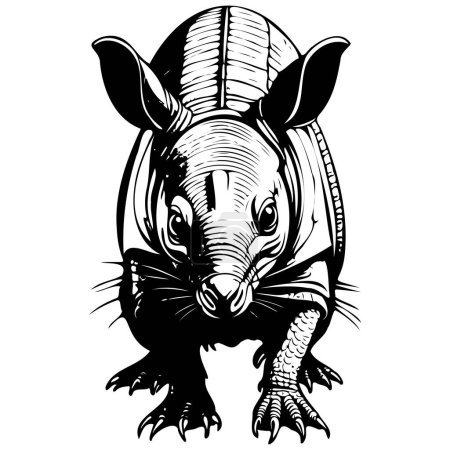 Armadillo portrait hand drawn animal illustration, transparent background