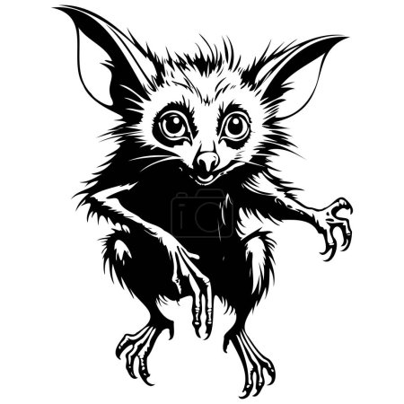 Illustration for Aye-aye jumps drawing, animal head, line art black realistic sketches painting - Royalty Free Image