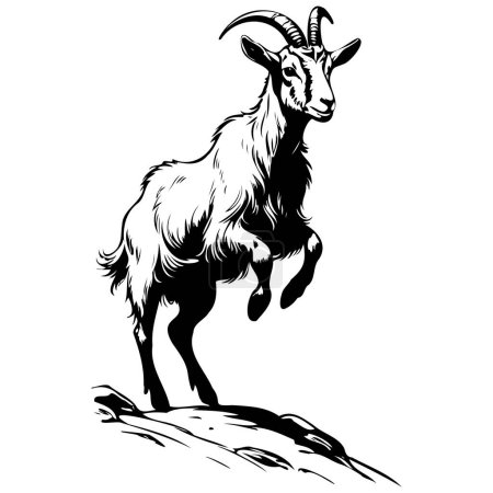 Monochrom Alpine Goat Sprünge Zeichnung, schwarze Silhouette Tiervektor, isoliertes Tier