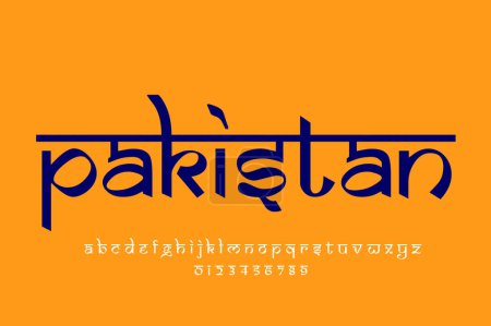 Foto de Pakistan text design. Indian style Latin font design, Devanagari inspired alphabet, letters and numbers, illustration. - Imagen libre de derechos