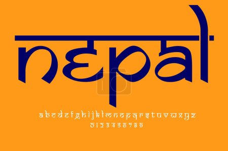 Foto de Nepal text design. Indian style Latin font design, Devanagari inspired alphabet, letters and numbers, illustration. - Imagen libre de derechos