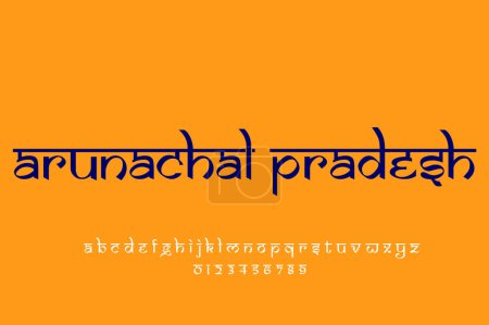 Foto de Indian state  text design. Indian style Latin font design, Devanagari inspired alphabet, letters and numbers, illustration. - Imagen libre de derechos