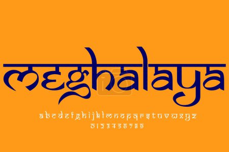 Foto de Indian state Meghalaya text design. Indian style Latin font design, Devanagari inspired alphabet, letters and numbers, illustration. - Imagen libre de derechos