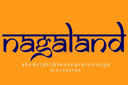Foto de Indian state Nagaland text design. Indian style Latin font design, Devanagari inspired alphabet, letters and numbers, illustration. - Imagen libre de derechos