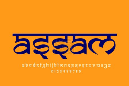Foto de Indian state assam text design. Indian style Latin font design, Devanagari inspired alphabet, letters and numbers, illustration. - Imagen libre de derechos