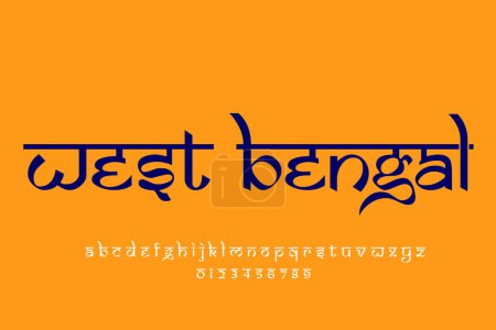 Téléchargez les photos : Indian state west bengal text design. Indian style Latin font design, Devanagari inspired alphabet, letters and numbers, illustration. - en image libre de droit