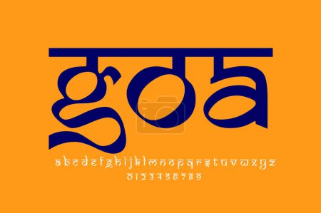 Foto de Indian state Goa text design. Indian style Latin font design, Devanagari inspired alphabet, letters and numbers, illustration. - Imagen libre de derechos