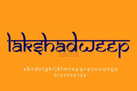 Foto de Indian state Lakshadweep text design. Indian style Latin font design, Devanagari inspired alphabet, letters and numbers, illustration. - Imagen libre de derechos