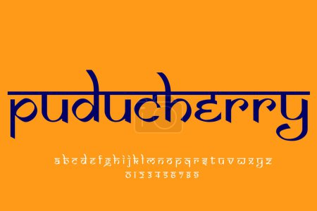 Foto de Indian state puducherry text design. Indian style Latin font design, Devanagari inspired alphabet, letters and numbers, illustration. - Imagen libre de derechos