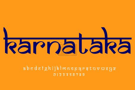 Foto de Indian state Karnataka text design. Indian style Latin font design, Devanagari inspired alphabet, letters and numbers, illustration. - Imagen libre de derechos
