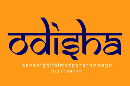 Foto de Indian state odisha text design. Indian style Latin font design, Devanagari inspired alphabet, letters and numbers, illustration. - Imagen libre de derechos