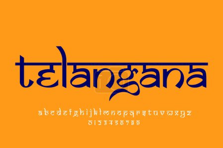 Foto de Indian state Telangana text design. Indian style Latin font design, Devanagari inspired alphabet, letters and numbers, illustration. - Imagen libre de derechos