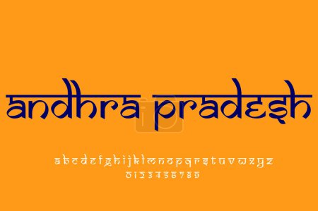 Foto de Indian state Andhra Pradesh text design. Indian style Latin font design, Devanagari inspired alphabet, letters and numbers, illustration. - Imagen libre de derechos
