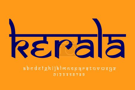 Foto de Indian state Kerala text design. Indian style Latin font design, Devanagari inspired alphabet, letters and numbers, illustration. - Imagen libre de derechos