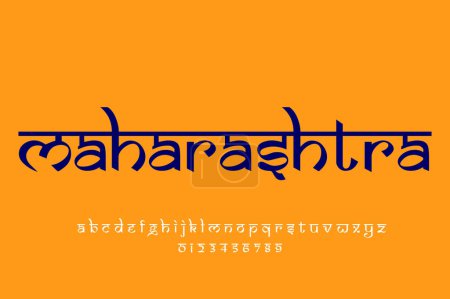 Foto de Indian state Maharashtra text design. Indian style Latin font design, Devanagari inspired alphabet, letters and numbers, illustration. - Imagen libre de derechos