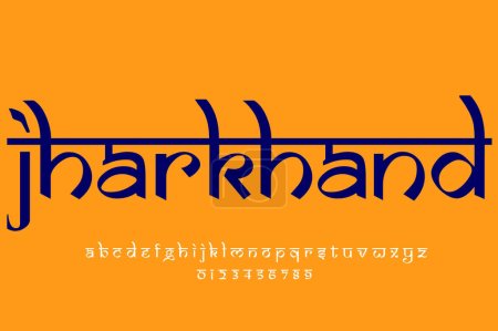 Foto de Indian state Jharkhand text design. Indian style Latin font design, Devanagari inspired alphabet, letters and numbers, illustration. - Imagen libre de derechos