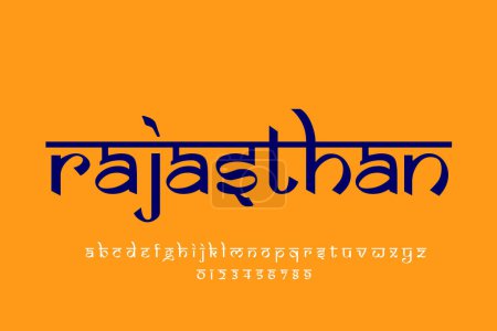 Foto de Indian state rajasthan text design. Indian style Latin font design, Devanagari inspired alphabet, letters and numbers, illustration. - Imagen libre de derechos
