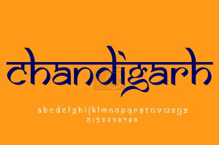 Foto de Indian state Chandigarh text design. Indian style Latin font design, Devanagari inspired alphabet, letters and numbers, illustration. - Imagen libre de derechos
