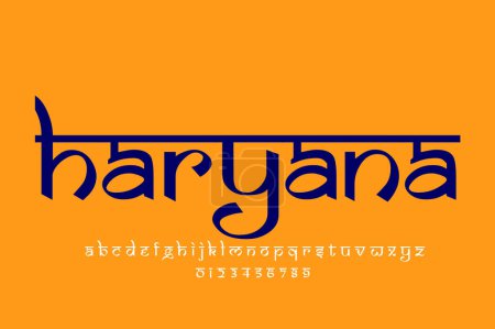 Téléchargez les photos : Indian state haryana text design. Indian style Latin font design, Devanagari inspired alphabet, letters and numbers, illustration. - en image libre de droit