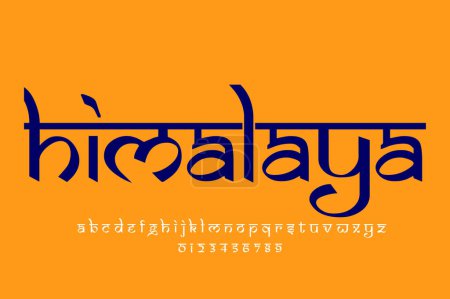 Foto de Mountain Himalaya  text design. Indian style Latin font design, Devanagari inspired alphabet, letters and numbers, illustration. - Imagen libre de derechos