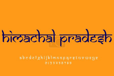 Foto de Indian state Himachal Pradesh text design. Indian style Latin font design, Devanagari inspired alphabet, letters and numbers, illustration. - Imagen libre de derechos