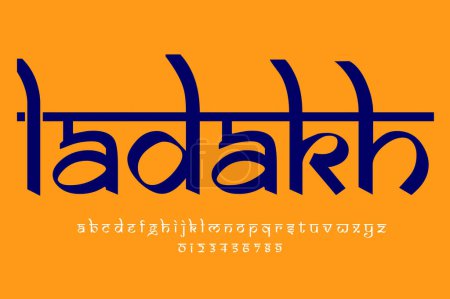 Téléchargez les photos : Indian state Ladakh text design. Indian style Latin font design, Devanagari inspired alphabet, letters and numbers, illustration. - en image libre de droit