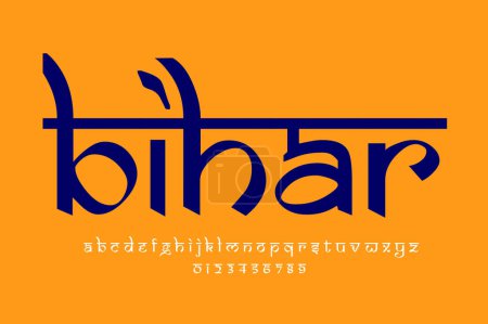 Téléchargez les photos : Indian state Bihar text design. Indian style Latin font design, Devanagari inspired alphabet, letters and numbers, illustration. - en image libre de droit