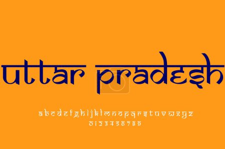 Foto de Indian state Uttar Pradesh text design. Indian style Latin font design, Devanagari inspired alphabet, letters and numbers, illustration. - Imagen libre de derechos