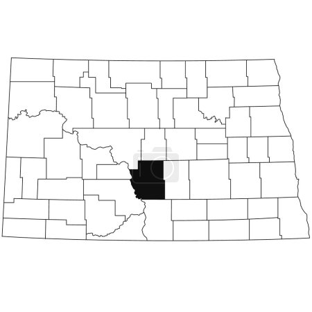 Téléchargez les photos : Map of Bismarck County in North Dakota state on white background. single County map highlighted by black colour on North Dakota map . - en image libre de droit