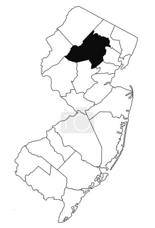 Foto de Mapa del Condado de Morris en el estado de Nueva Jersey sobre fondo blanco. mapa de condado único resaltado por el color negro en el nuevo mapa de jersey . - Imagen libre de derechos