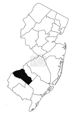 Mapa del Condado de Gloucester en el estado de Nueva Jersey sobre fondo blanco. mapa de condado único resaltado por el color negro en el nuevo mapa de jersey .