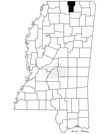 Téléchargez les photos : Carte du comté de Benton dans l'État du Mississippi sur fond blanc. carte unique du comté mise en évidence par la couleur noire sur la carte du Mississippi. États-Unis d'Amérique, US - en image libre de droit