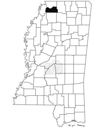 Téléchargez les photos : Carte du comté de Tate dans l'État du Mississippi sur fond blanc. carte unique du comté mise en évidence par la couleur noire sur la carte du Mississippi. États-Unis d'Amérique, US - en image libre de droit