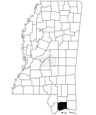 Photo for Map of Harrison County in Mississippi state on white background. single County map highlighted by black colour on Mississippi map. United States of America, US - Royalty Free Image