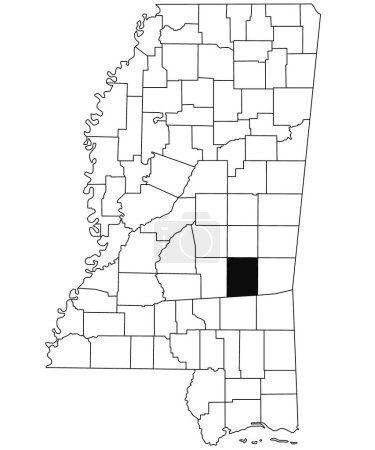 Foto de Mapa del condado de Jasper en el estado de Misisipi sobre fondo blanco. mapa de condado único resaltado por el color negro en el mapa de Mississippi. Estados Unidos, Clayton - Imagen libre de derechos