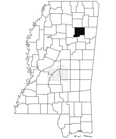 Téléchargez les photos : Carte du comté de Chickasaw dans l'État du Mississippi sur fond blanc. carte unique du comté mise en évidence par la couleur noire sur la carte du Mississippi. États-Unis d'Amérique, US - en image libre de droit