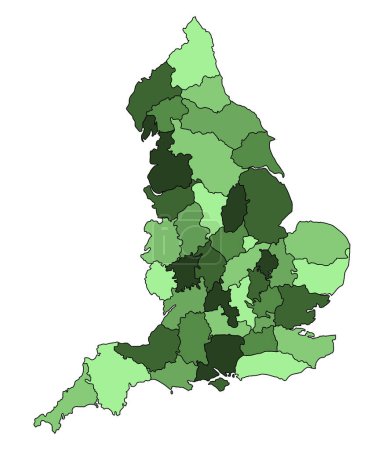 Téléchargez les photos : Carte verte de l'Angleterre avec les frontières des comtés cérémoniels et différentes couleurs. Royaume-Uni, Grande-Bretagne, UK - en image libre de droit